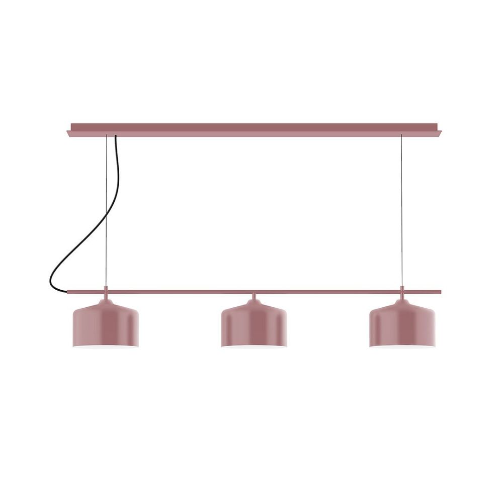 Montclair Lightworks CHD419-20-C01 3-Light Linear Axis Chandelier with Brown and Ivory Houndstooth Fabric Cord, Mauve